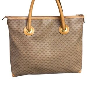 Gucci Authentic Vintage micro GG khaki brown tan large zipper tote bag